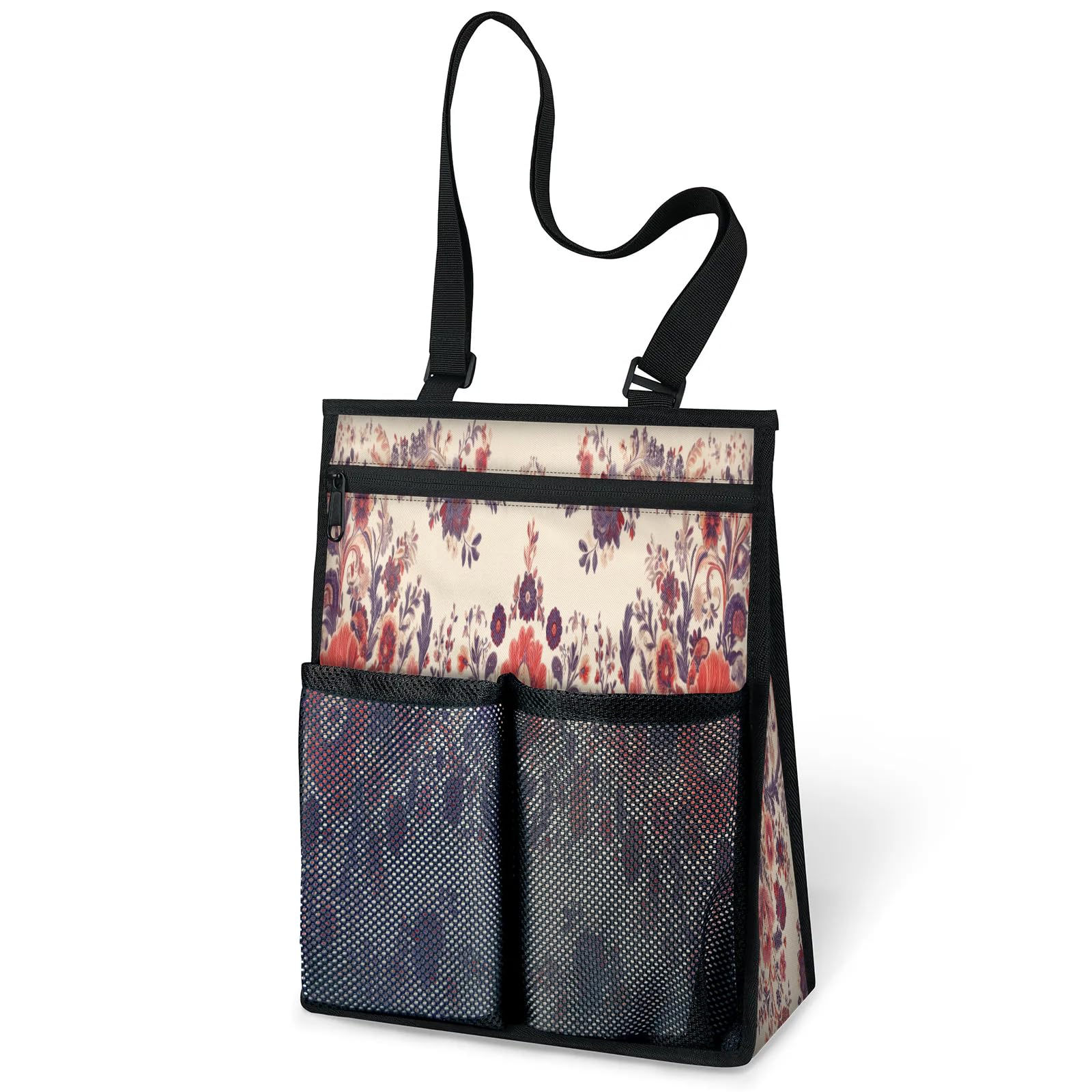 Ourtheme Flowers Pattern Portable Shower Bag for Travel Gym Camp Beach Tote Shower Caddy Bags Hanging Toiletry Organizer