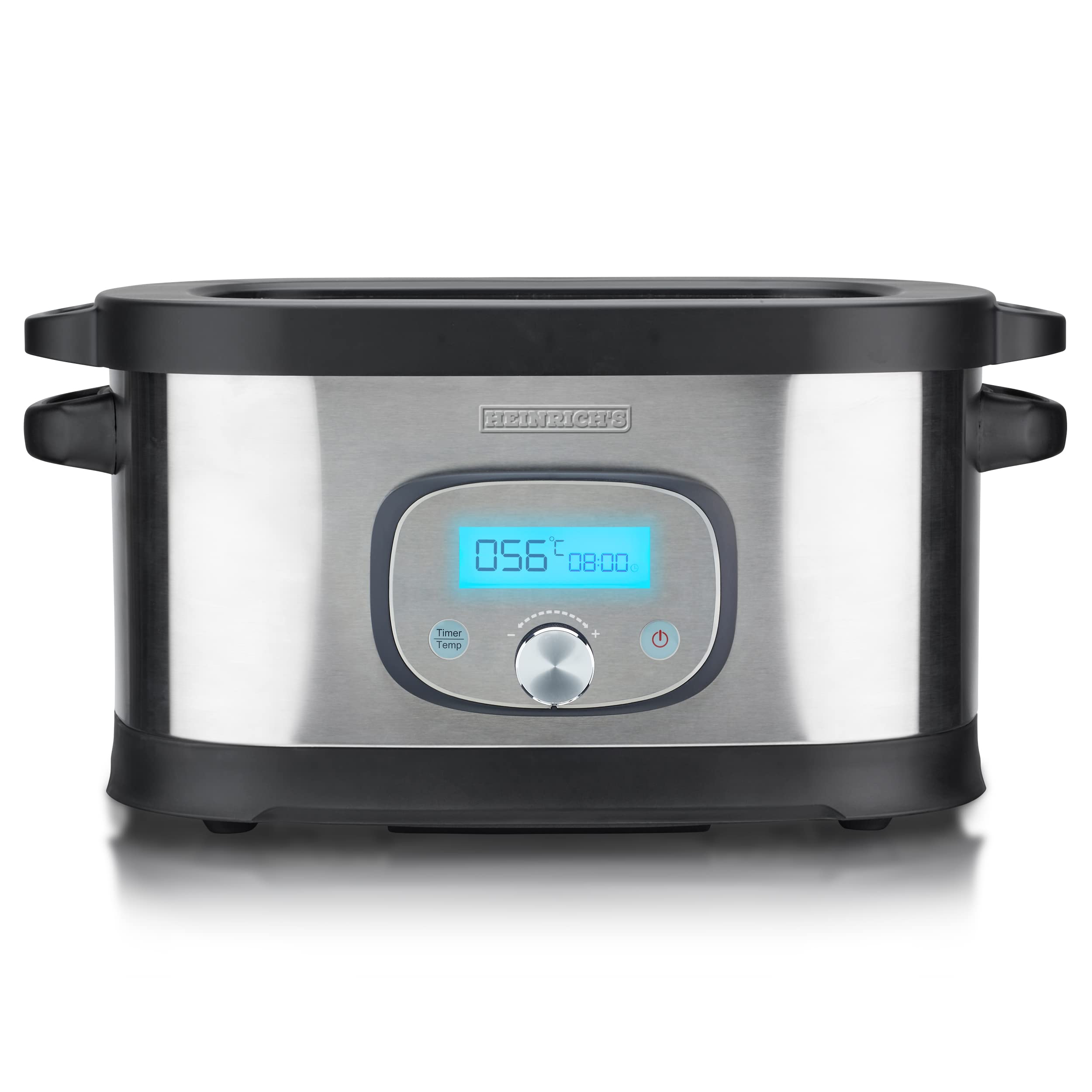 HEINRICHS Sous-Vide Garer für schonendes, gesundes und exaktes Garen der Speisen durch elektronische Temperaturregelung 45°C –90°C in 1°C-Schritten LCD-DISPLAY, Heinrich´s Edelstahl-gebürstet/schwarz