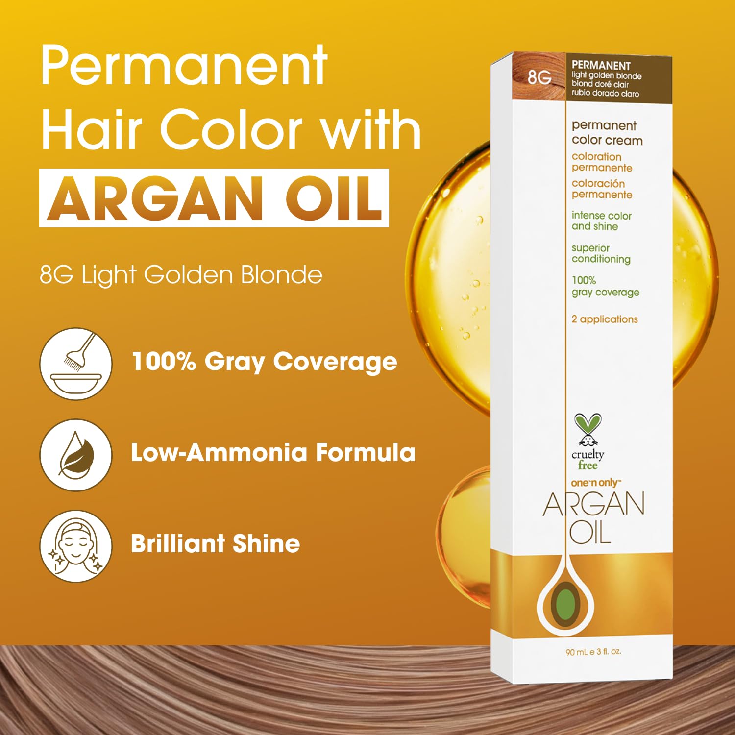 One n Only Argan Oil Permanent Color Cream - 8G Light Golden