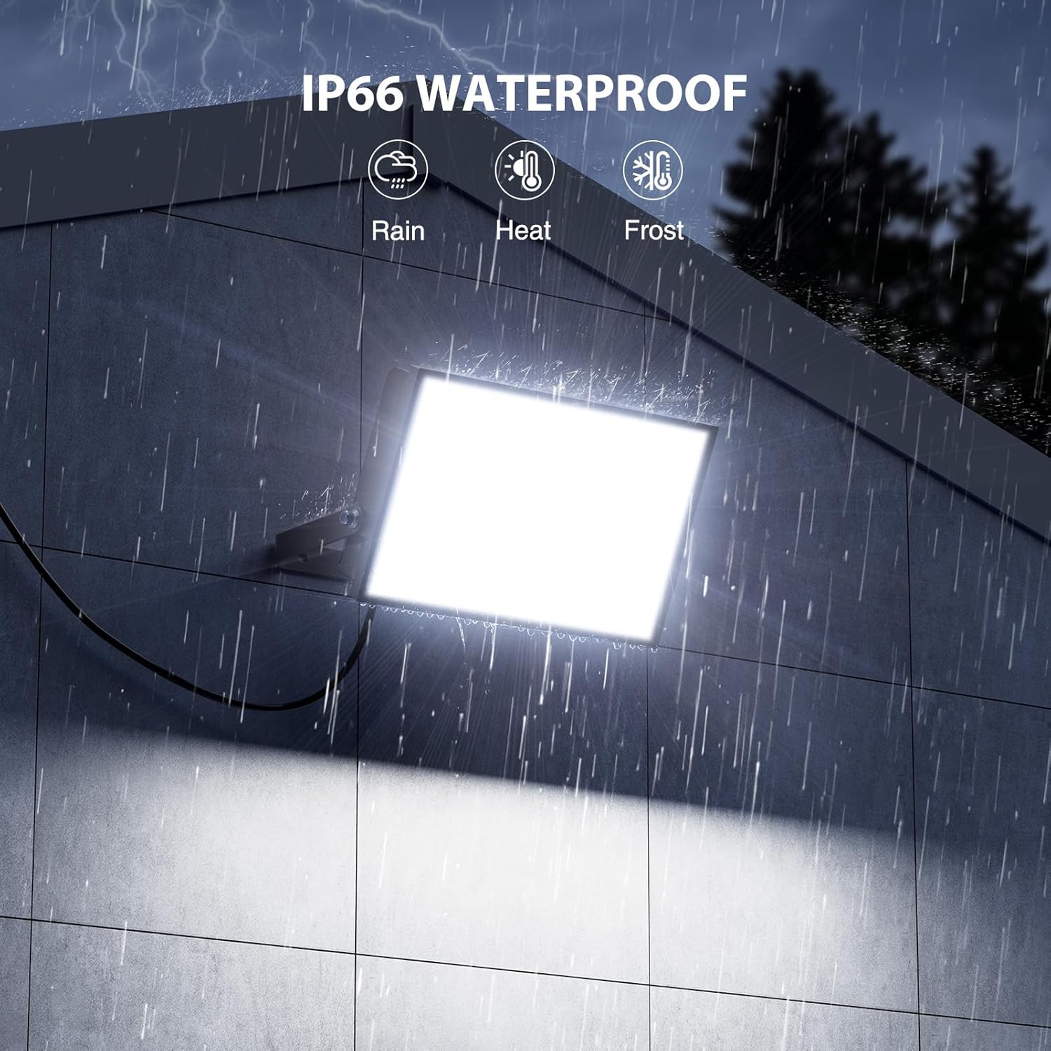 160W Flood Lights Outdoor, 16000LM LED Work Light with Plug, Daylight White 6500K LED Flood Light, IP66 Waterproof Exterior Security Lights for Yard Garage Stadium 2 Pack