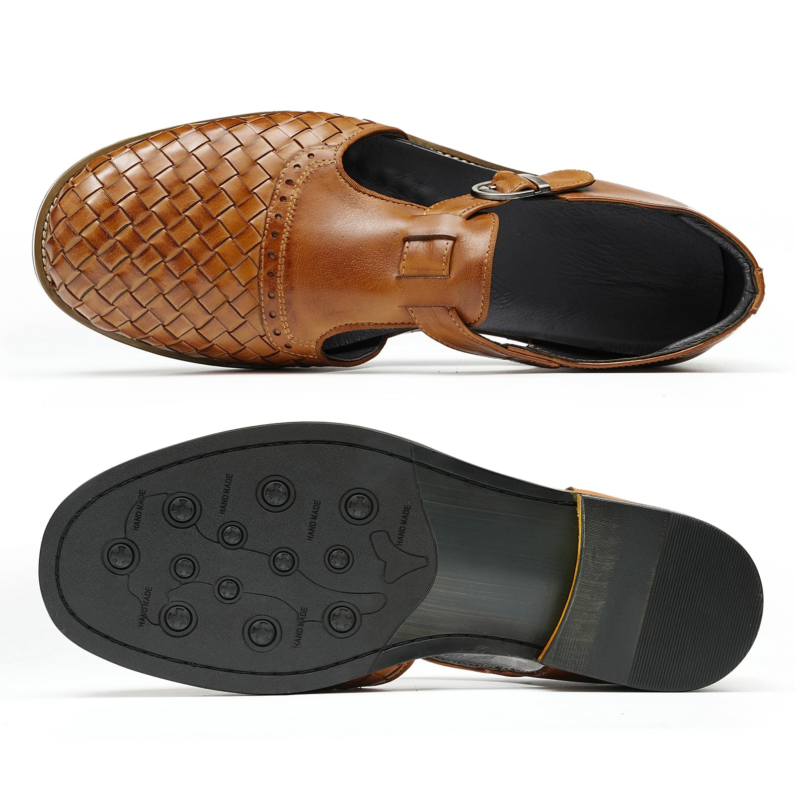 Herren Vintage Echtes Leder Gewebt Sandalen Geschlossene Zehe Business Lässige Halbschuhe