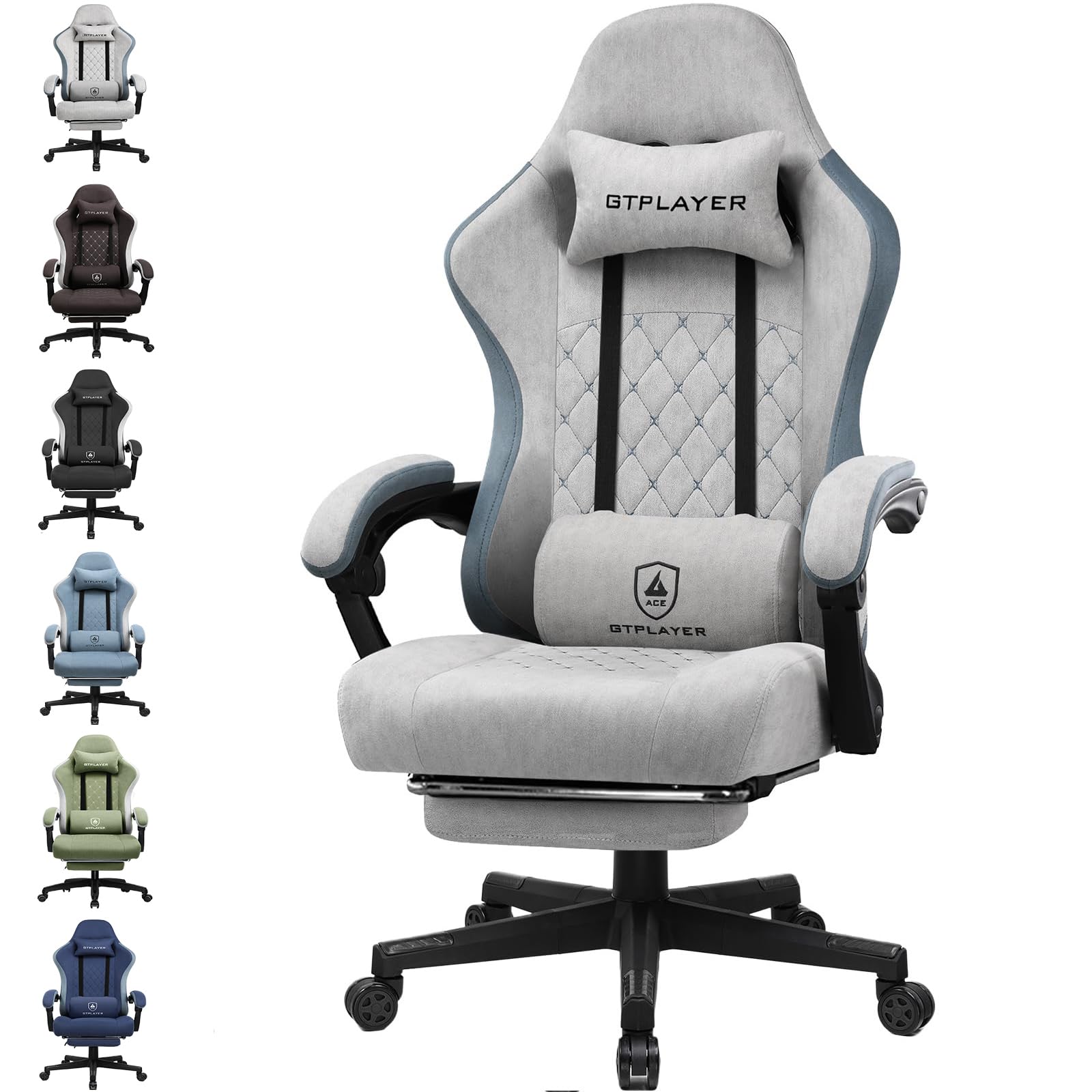 Silla Gaming Tela Ergonómica Transpirable Silla Gamer Reclinable con Reposapiés, Cojín Lumbar y Reposacabeza Sillas Gaming Regulable en Altura para Juegos de Estudio y Trabajo Gris