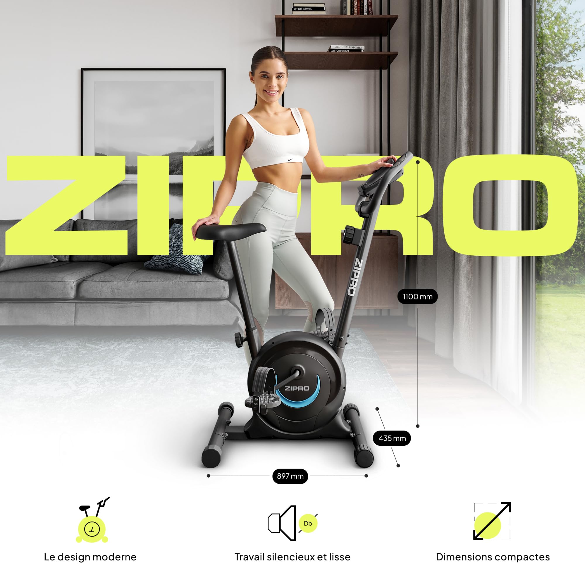 ZIPRO Vélo d'Appartement Adulte Résistance Magnétique 8 Niveaux Écran LCD
