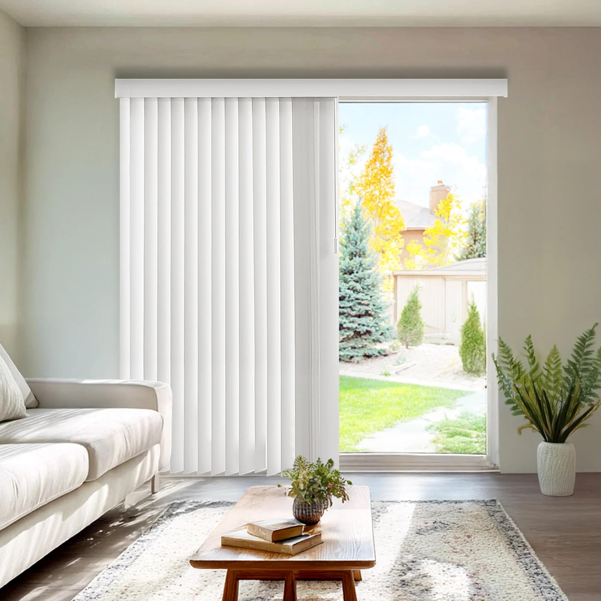 CHICOLOGY Vertical Blinds, Door Blinds & Shades, Blackout Window Shade, Vertical Blinds for Doors, Sliding Blinds Oxford White (Vinyl) 78" W X 84" H