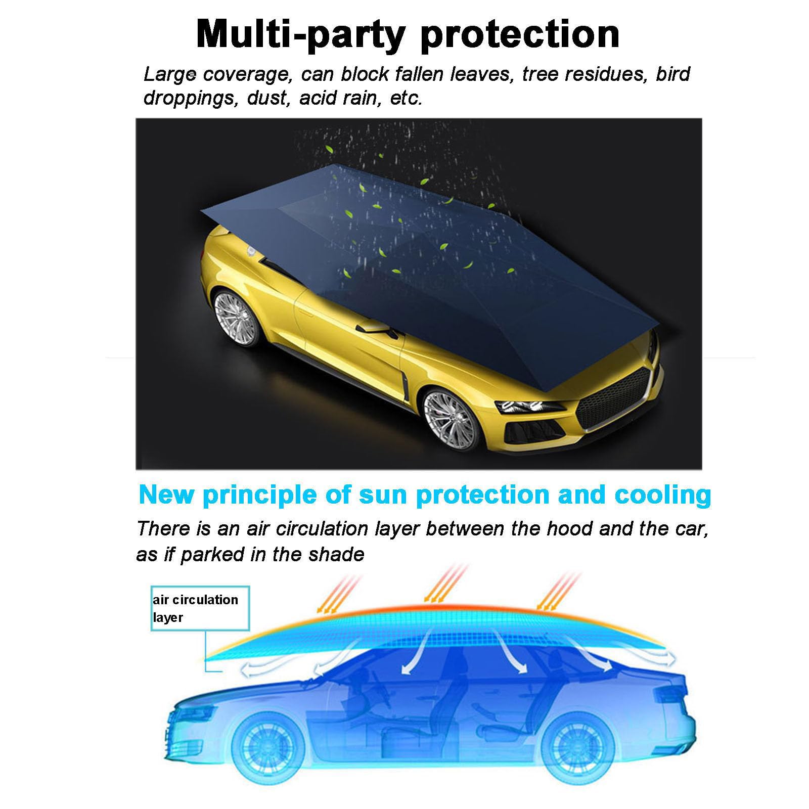 Ombrello parasole per auto completamente automatico con telecomando, parasole per auto da 5,2 m, previene la polvere, antipioggia, antigrandine, adatto a vari modelli di auto,Silver