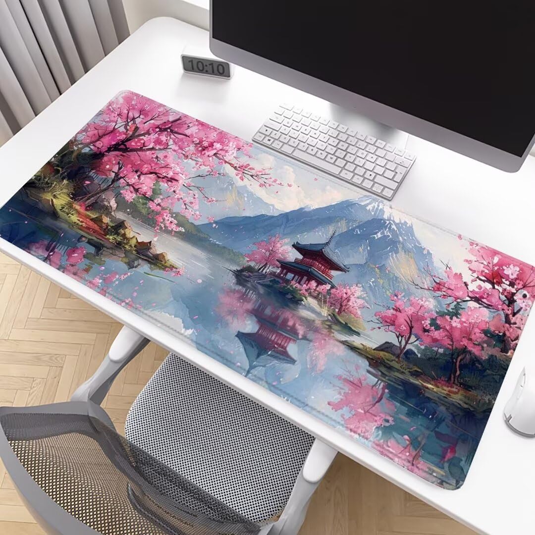 Tapis de Souris de Jeu Bleu Tapis de Souris XXL 1000x500x3mm Paysage Tapis Souris Gaming Grand, avec Bords Surpiqués et Base en Caoutchouc AntidéRapant Surface, AméLiore La PréCision et La Vitesse D1