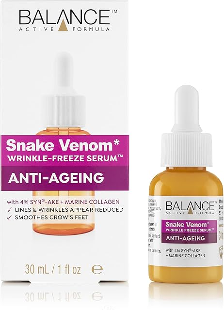 Balance Active Formula Snake Venom Wrinkle Freeze Serum (30ml) - Lines and Wrinkles Appear Reduced. Smoothes Crow's Feet. Dermatologically Tested. Cruelty Free.