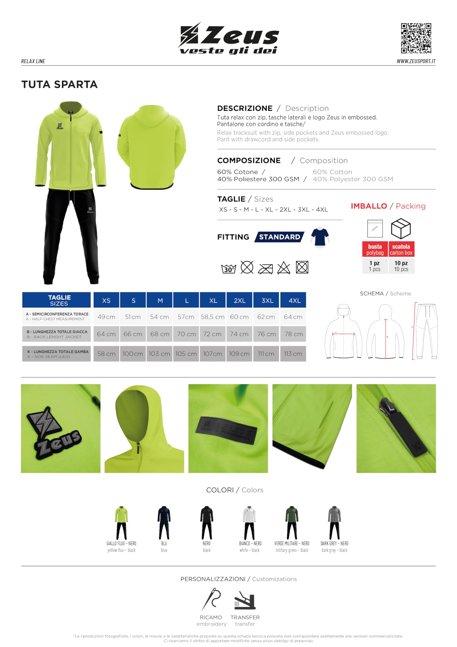 Tuta Sparta per Zeus Linea Relax Sport Calcio Fitness Football Tracksuit Training Tempo Libero Free Time Palestra Felpe Felpa Calcetto Allenamento