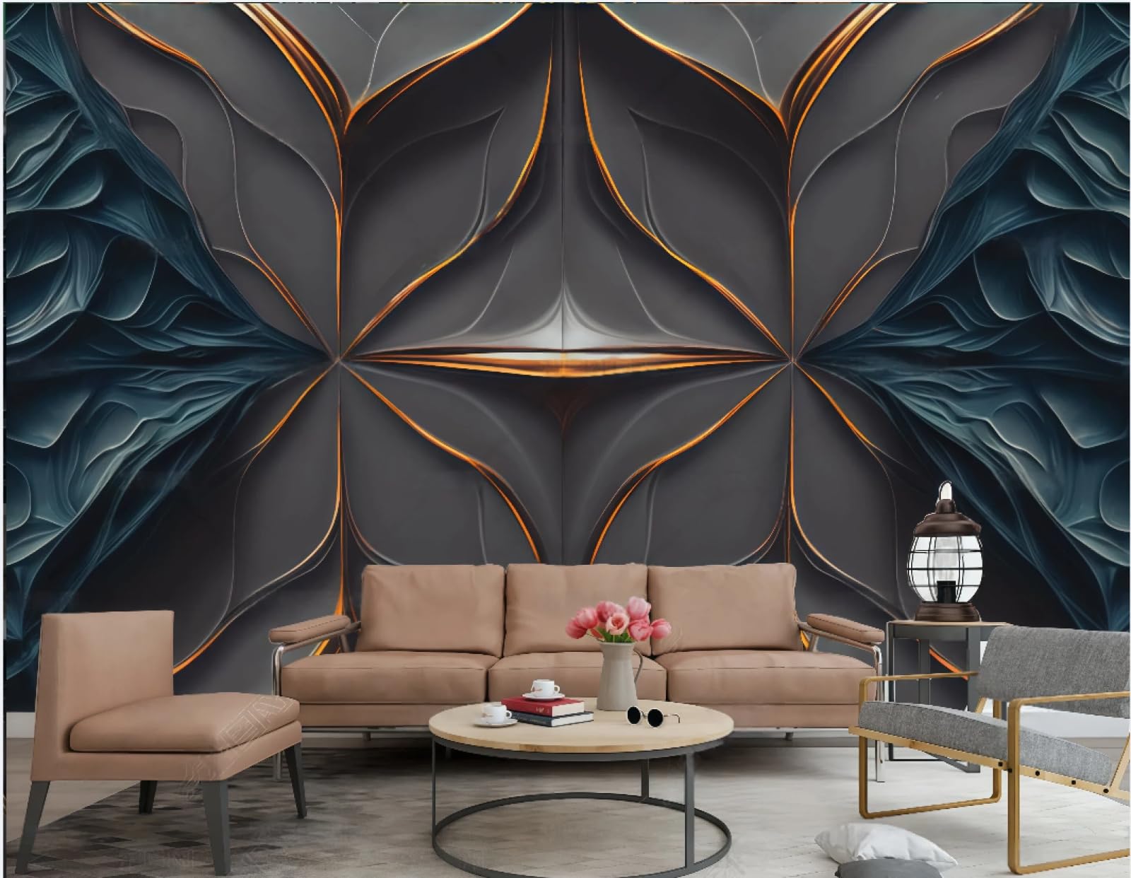 Tapeta sztuka nowoczesna metalowa linia relief ciemnoniebieski wzór skały obraz TV sofa tło tapeta ścienna salon restauracja kawiarnia mural, 3D, 350 x 245 cm