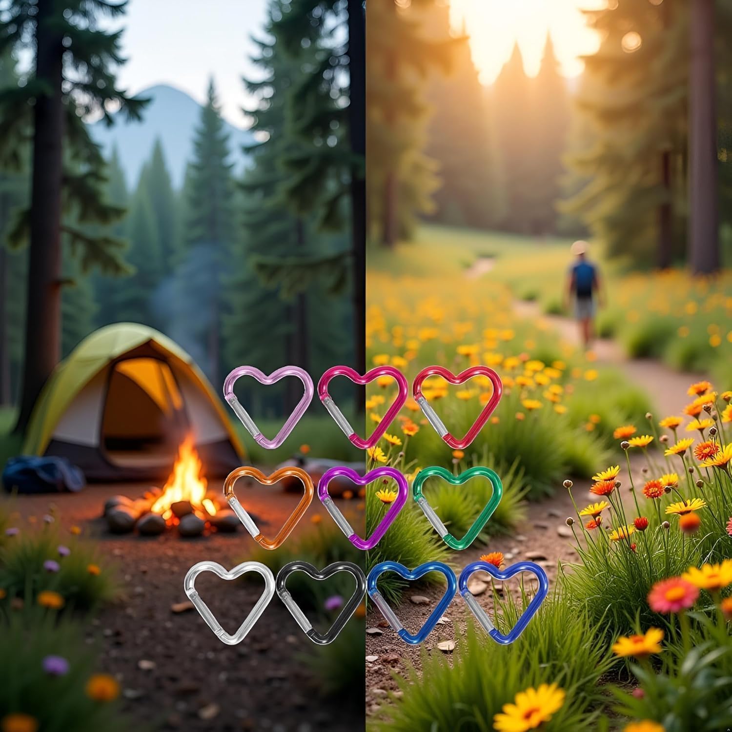 Carabiner Clip, Heart Shaped Climbing Buckle, Aluminum Alloy Heavy Duty Keyring Hook for Camping Fishing Hiking Traveling Aluminum Key Chain Clip Accessories - Image 4