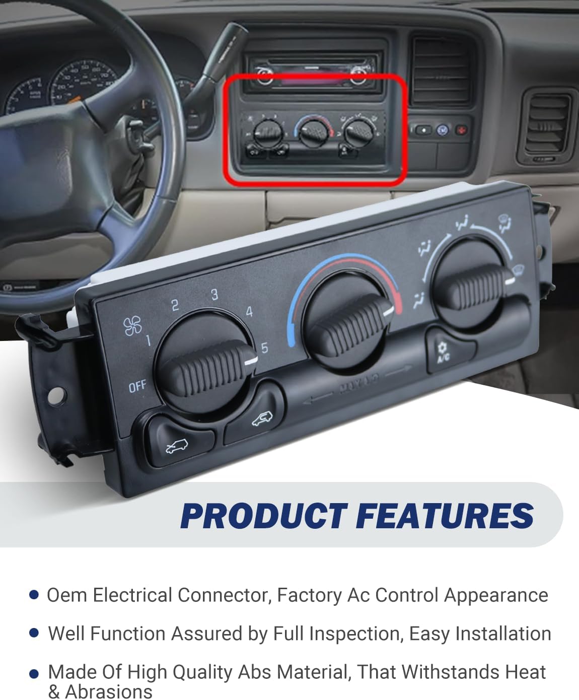 599-266 Climate Control Module, AC Control Panel Compatible with 1999 2000 2001 2002 Cadillac Escalade & Chevrolet Avalanche, Silverado, Suburban, Tahoe & GMC Yukon, Sierra 1500 2500 3500HD