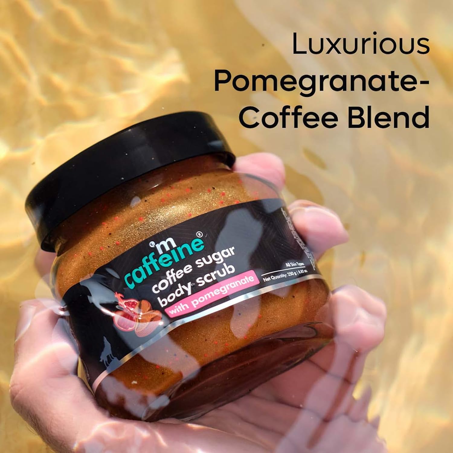 mCaffeine Coffee Sugar Body Scrub with Pomegranate - Body Wash Reduces Scars - Nourishing Blend of Coffee and Brown Sugar - All Skin Types - 8.82 oz
