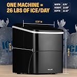 Newair 26 lbs. Machine à glace de comptoir, noir mat, portable et léger, contrôle intuitif, grande ou petite taille de glace, facile à nettoyer des pièces sans BPA, parfait pour les cocktails, scotch, soda et plus