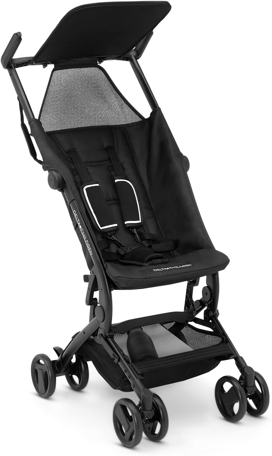 The Clutch Stroller by Delta Children - Lightweight Compact Folding Stroller - Fits Airplane Overhead Storage - Black