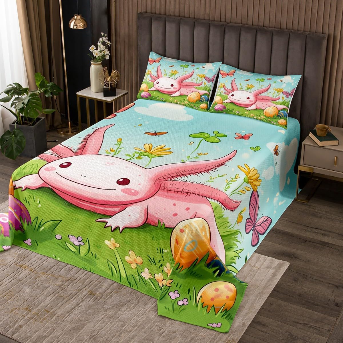 Erosebridal 3D Axolotl Twin Bedspread Set, Fantasy Cute Jellyfish Soft Coverlet Set & Bedspread for Kids Girls Boys, Kawaii Newts Underwater Quilt Set for Bed, Kids Animals Room Decor Bedding Set