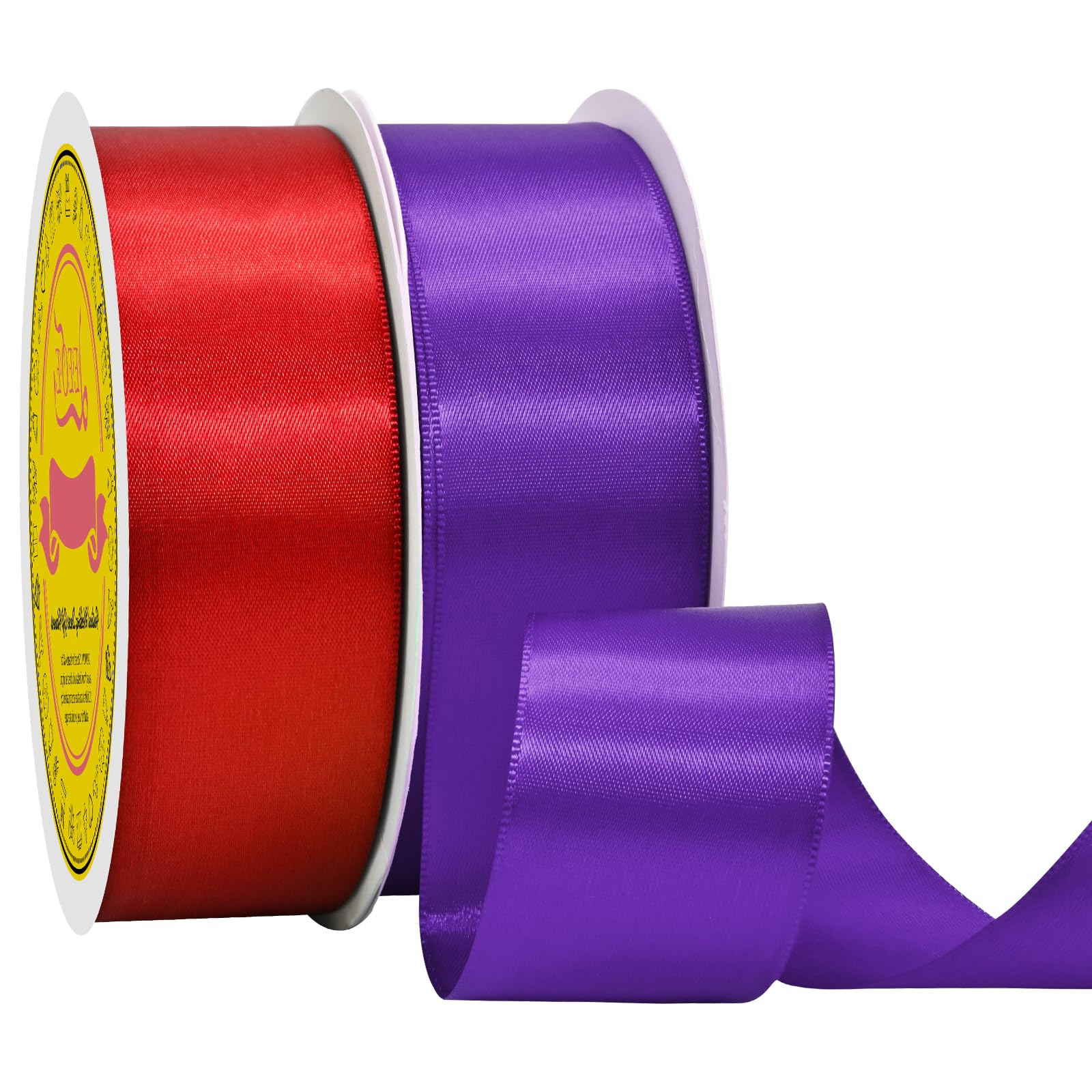 100 Yards Red Purple Satin Ribbon Polyester Ribbon for Gift Wrapping Very Suitable for Weddings Party Hair Bow Invitation Decorations and More（1-1/2 inch X 50Yards X 2 Roll）
