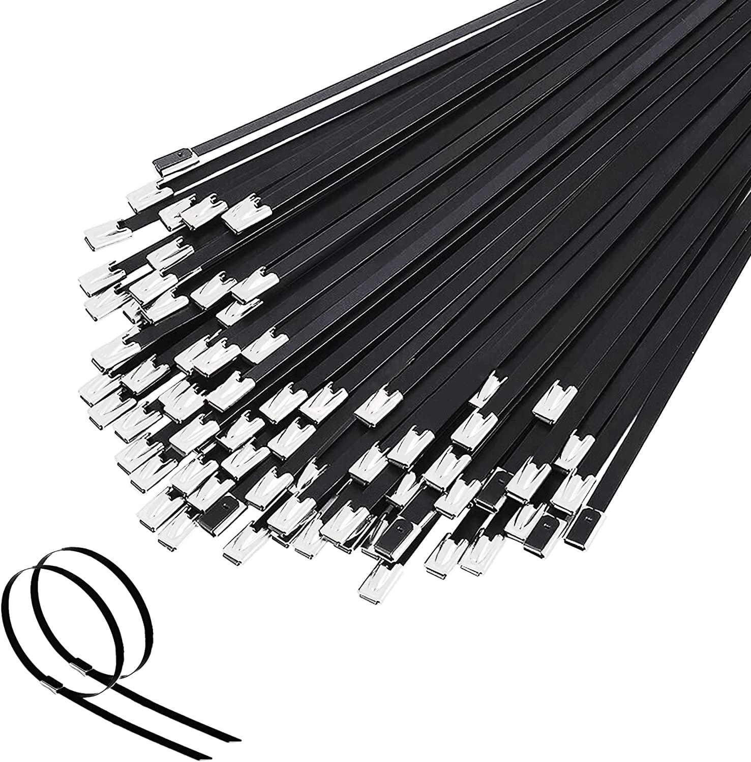 Deecam Stainless Steel Zip Ties, Multi-Purpose Cable Ties Metal Rustproof Axle Clamps for Exhaust Winding, Cable Bundling, Garden Care, Fixed Fence and Awning