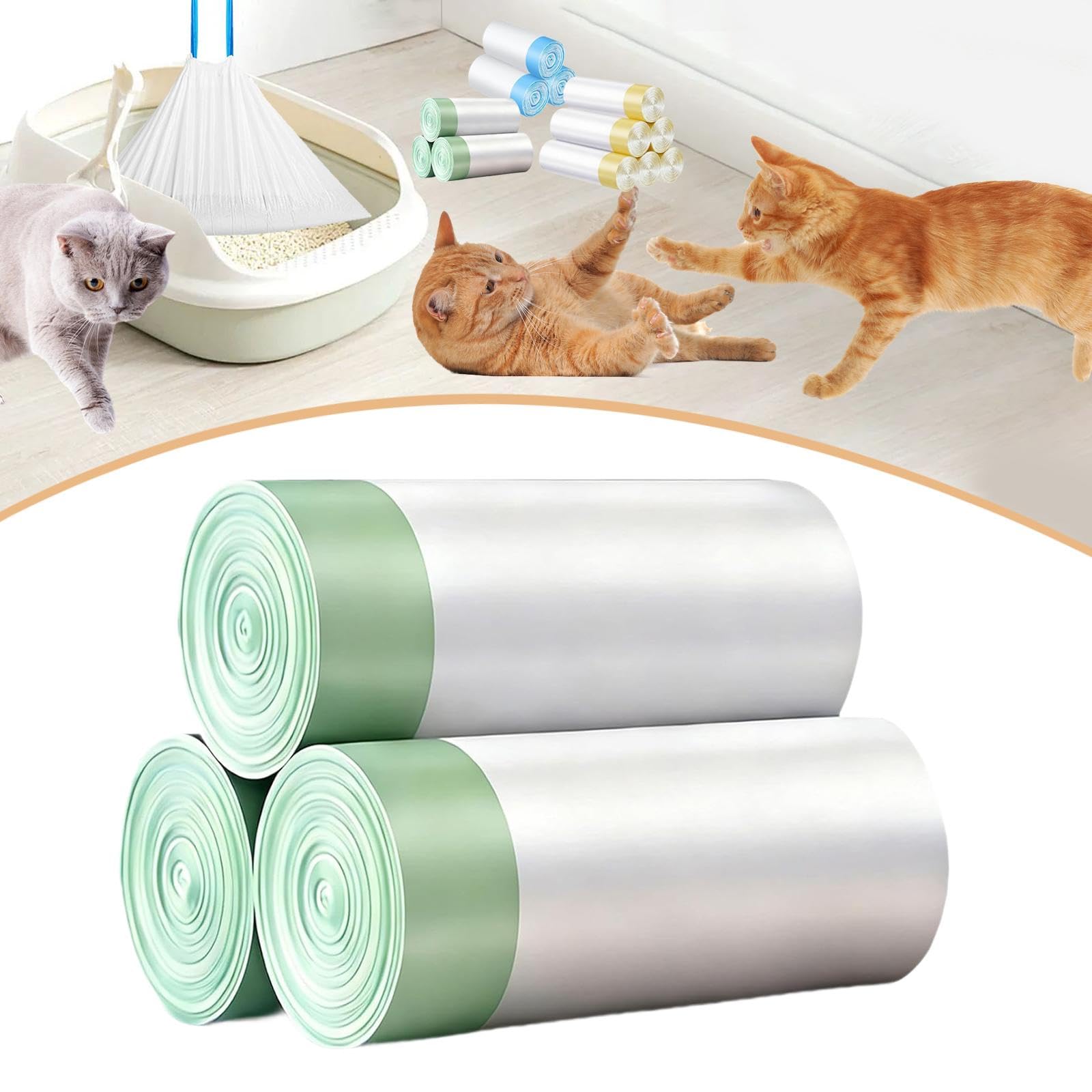 F Fityle 60 Bolsas para de Gatos y excrementos de Perro, portátiles, para pasillos, Paseos y Viajes al Libre, Cordón Verde
