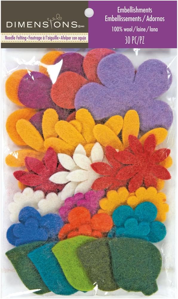 Dimensions Die Cut Felt Flower Assortment Needle Felting Craft Embellishments, 30 pcs