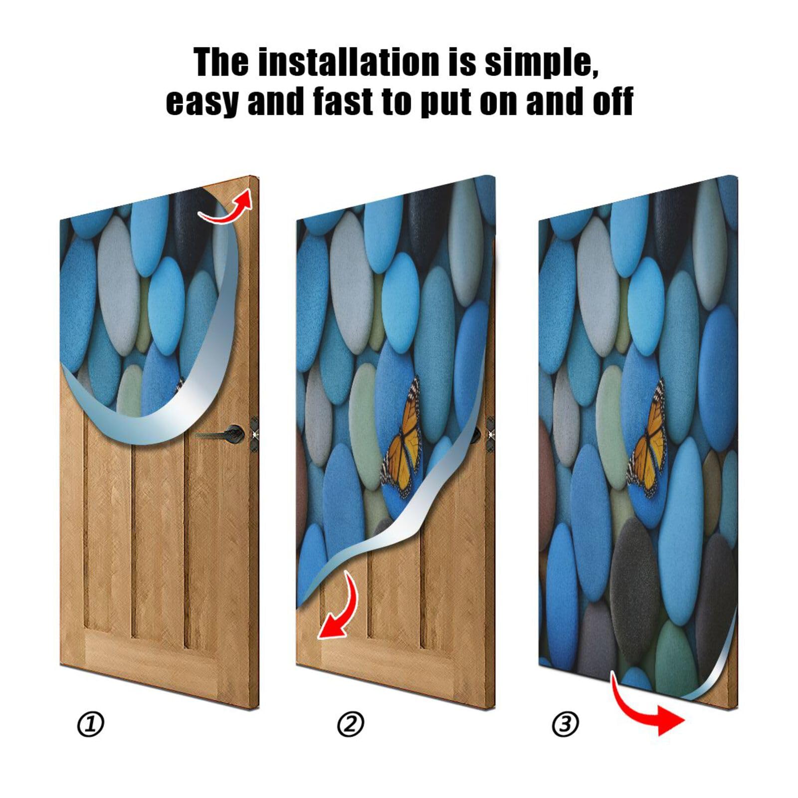 FLildon Pebbles and Butterfly Door Cover Decoration, Party Accessory Porch Decor for Festive Ornament Room Door Covers 36 x 98 Inch