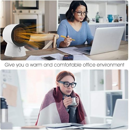Miniatura 7 de COSTWAY Mini ventilador de refrigeración eléctrico 2 en 1, 3 modos de 1500 W, calentador de cerámica pequeño portátil de 2 segundos, protección