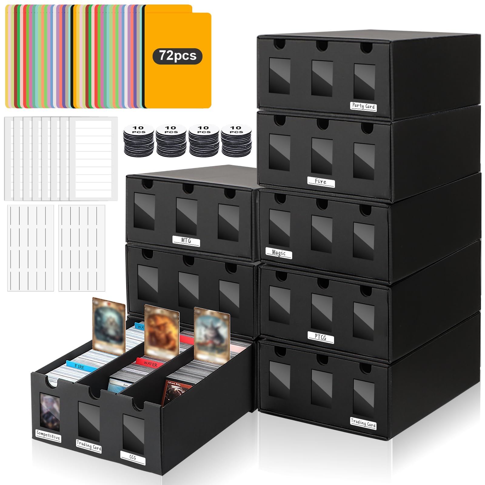 HIMOMO 24000+ Boite Rangement Carte pour Cartes à Collectionner, Rangement Carte Pokemon pour Cartes MTG Commander, TCG, PTCG avec 72 Séparateurs et Ruban à Double Face