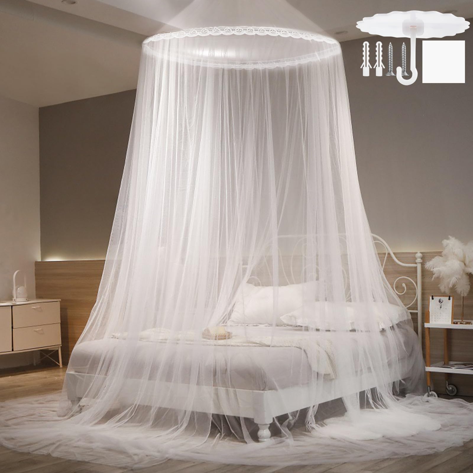 CINGHIA Moustiquaire Dome Baldaquin Blanc Double Grand Filet Tente 60x250x1100cm