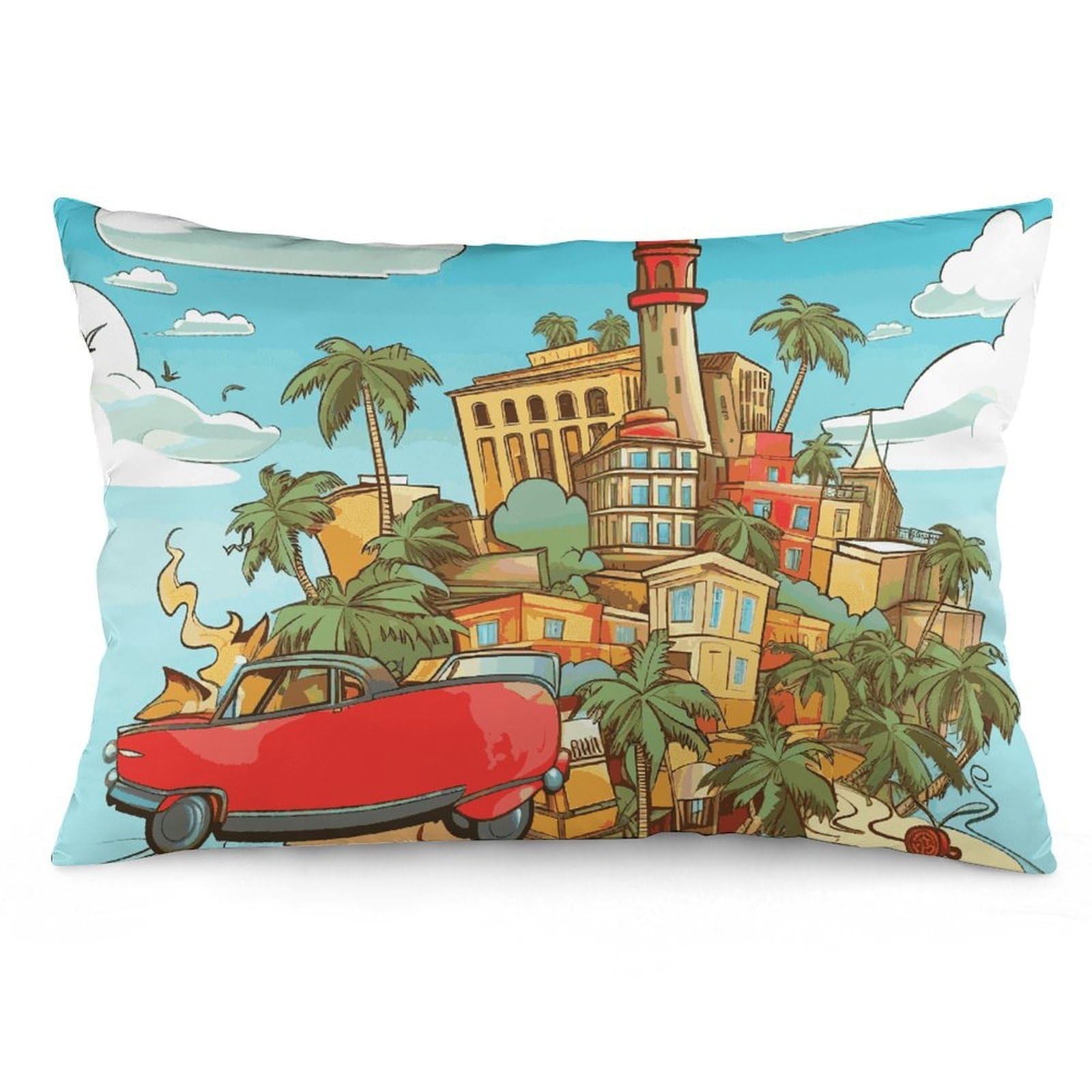 NONHAI 2 Pack Pillow Cases for Hair and Skin, Soft Breathable Pillow Case Covers with Hidden Zipper, Island of Cuba Pillowcase 12 "x20 Pillow Covers for Sleeping Gift