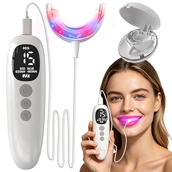 Red Light Therapy for Gums, Red & Blue LED Light Experience with 18 LEDs, Comfortable Silicone Mouthpiece, Portable Personal Oral Care for Gum Health Toothache Relief, Bleeding Gums