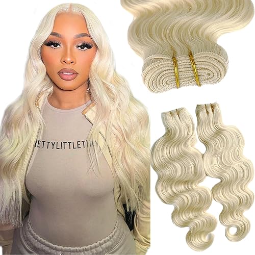Extensiones de cabello humano ondulado, 20 pulgadas, color rubio blanco, mechones de cabello humano para coser, extensiones de cabello humano real,