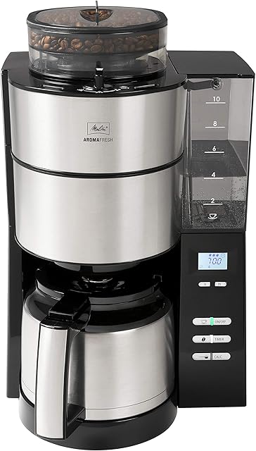 Melitta 1021-12 Filter Coffee Machine with Stainless Steel Jug, AROMAFRESH GRIND & BREW THERMAL,Silver