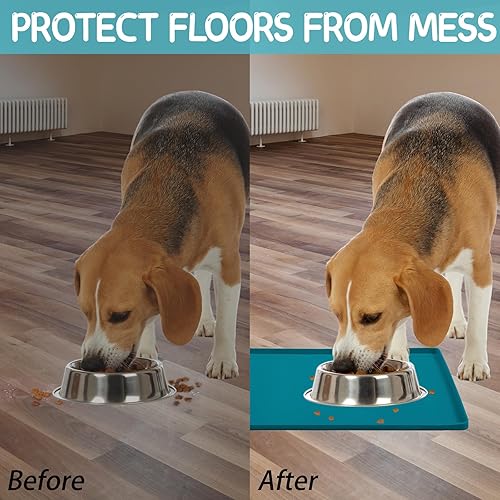 Miniatura 6 de MateeyLife Tapete de silicona para comida para gatos y perros para pisos, impermeable, antideslizante para alimentos y agua, tapete de alimentación