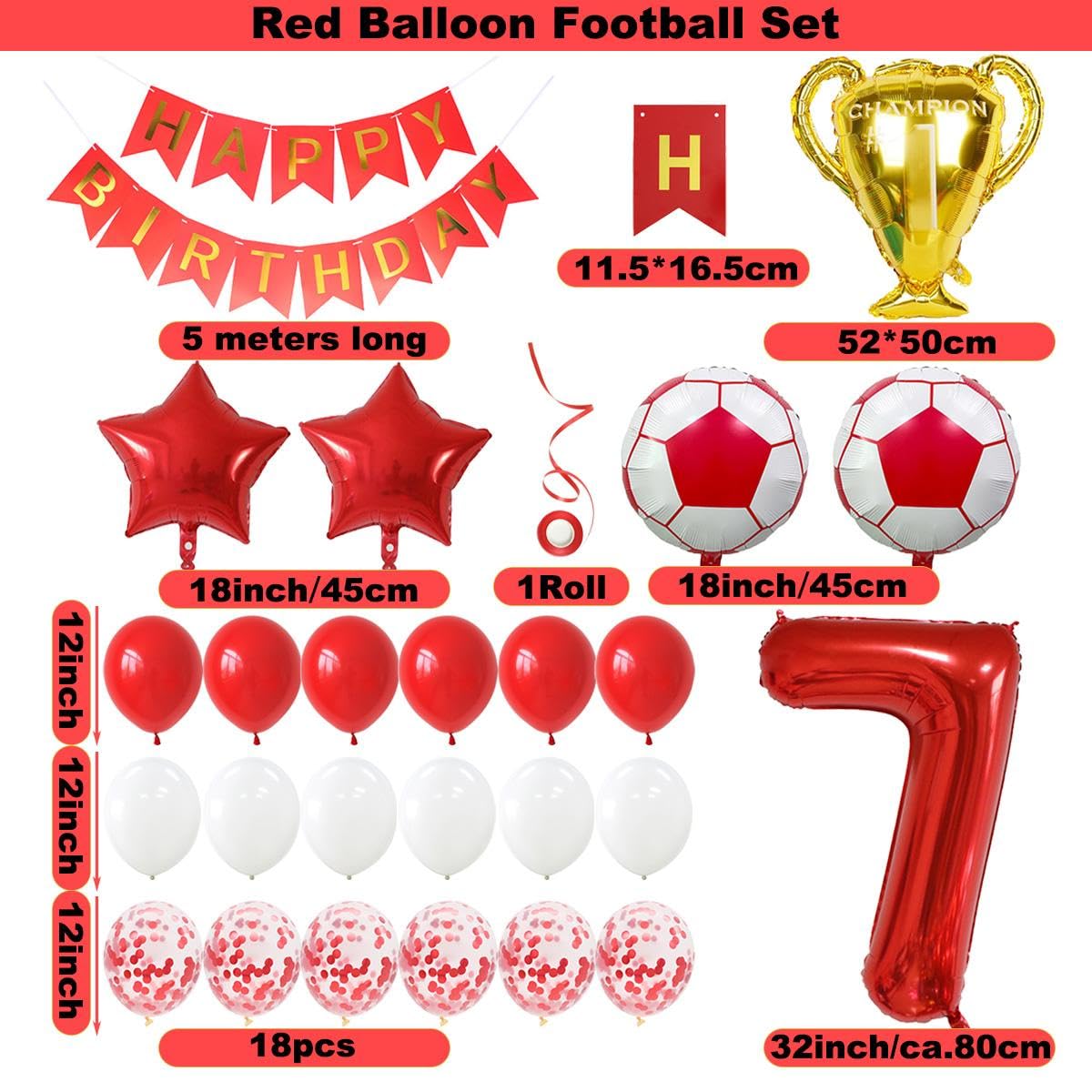 Jxuzh 25 stuks voetbal verjaardag decor: 32 inch getal, goudfolie, 2 voetbal, 2 sterren ballonnen, banner, latex, confetti, linten - jongens verjaardagsfeestje decoratieset