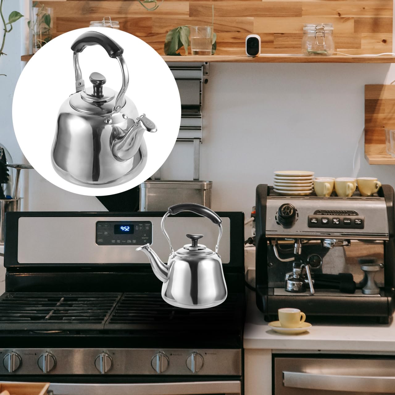 Luxshiny Bouilloire sifflante pour randonnée, bouilloire à thé en vrac, bouilloire à thé en vrac, cuisinière à gaz, théière en acier inoxydable, pot d'eau bouillante pour faire du thé en plastique