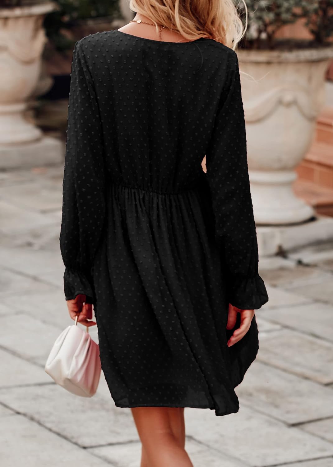 KIRUNDO Womens Dresses 2024 Spring Summer Long Sleeve Mini Dress V Neck Flowy Casual Swiss Dot Loose Babydoll Dress - Image 6