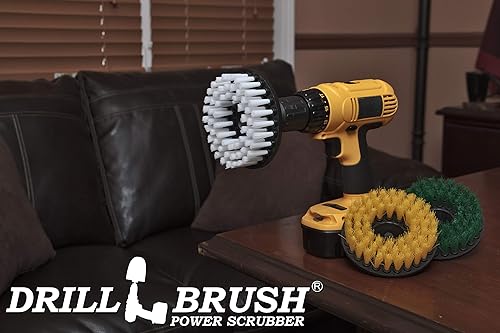 Miniatura 14 de Suministros de limpieza - Cepillo de taladro - Kit de 3 cepillos - Blanco suave para cuero, vidrio, alfombra - Amarillo Medio para superficies