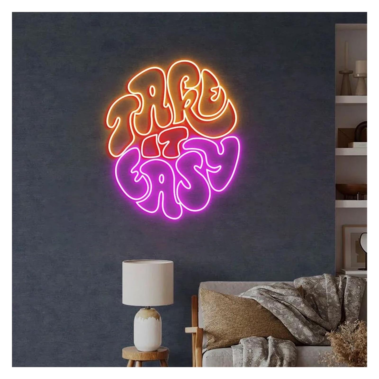 Neon Lights Take It Easy for neon Signs for Powered Adjustable Brightness Letter for Lights Suitable(E,30cmx30cm)