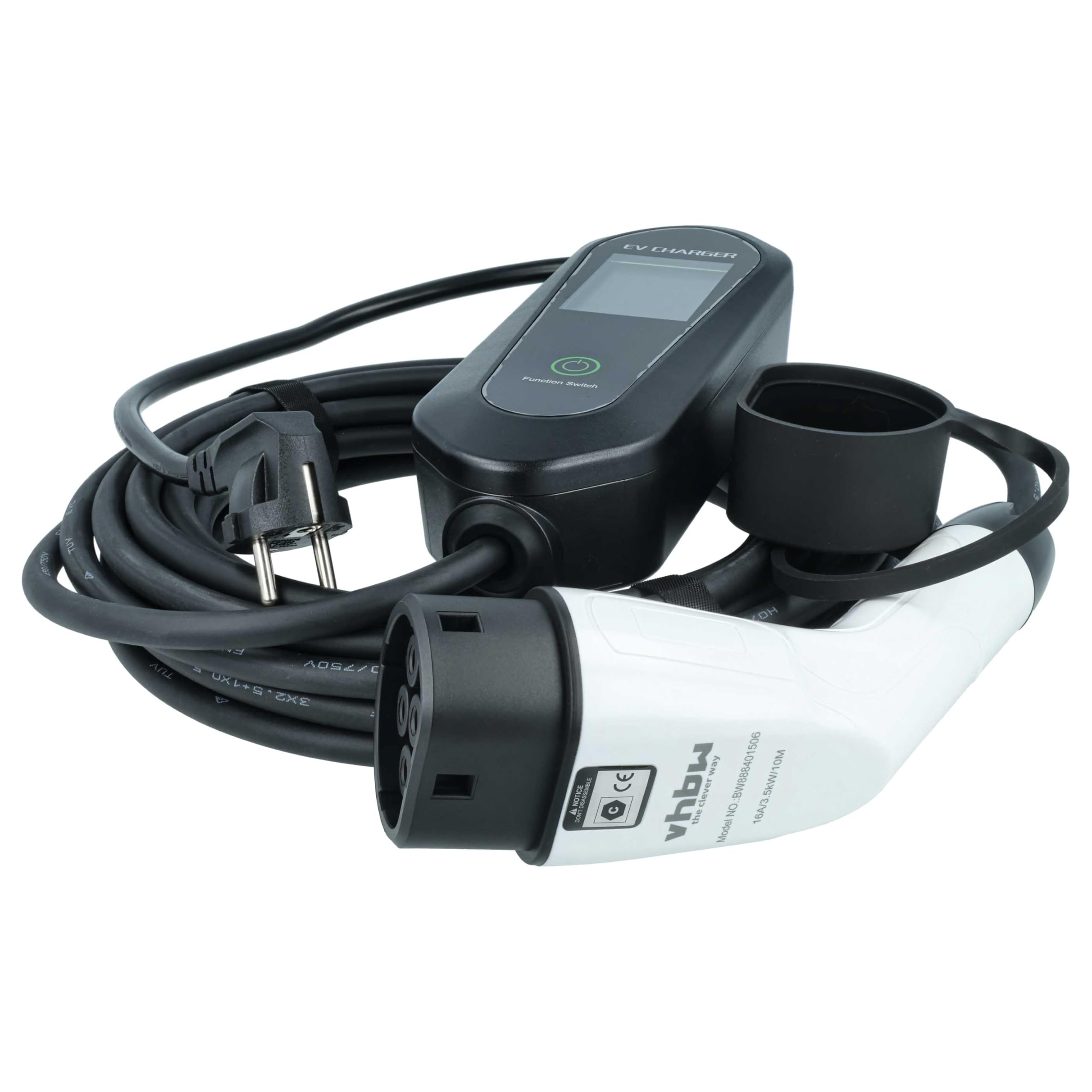 vhbw Kabel do ładowania typu 2 do typu F Kompatybilny z Fiat 600, E-Doblo Samochód elektryczny - Kabel połączeniowy, 1 faza, 16 A, 3,5 kW, 10 m