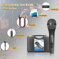 Vista 6 de Micrófono dinámico profesional para cantar micrófono de karaoke con cable de audio XLR de 16 pies a 1/4 pulgadas, micrófono de mano vocal