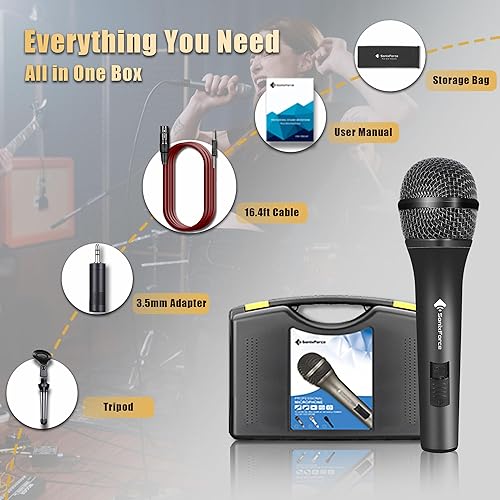 Miniatura 7 de Micrófono dinámico profesional para cantar micrófono de karaoke con cable de audio XLR de 16 pies a 14 pulgadas, micrófono de mano vocal para