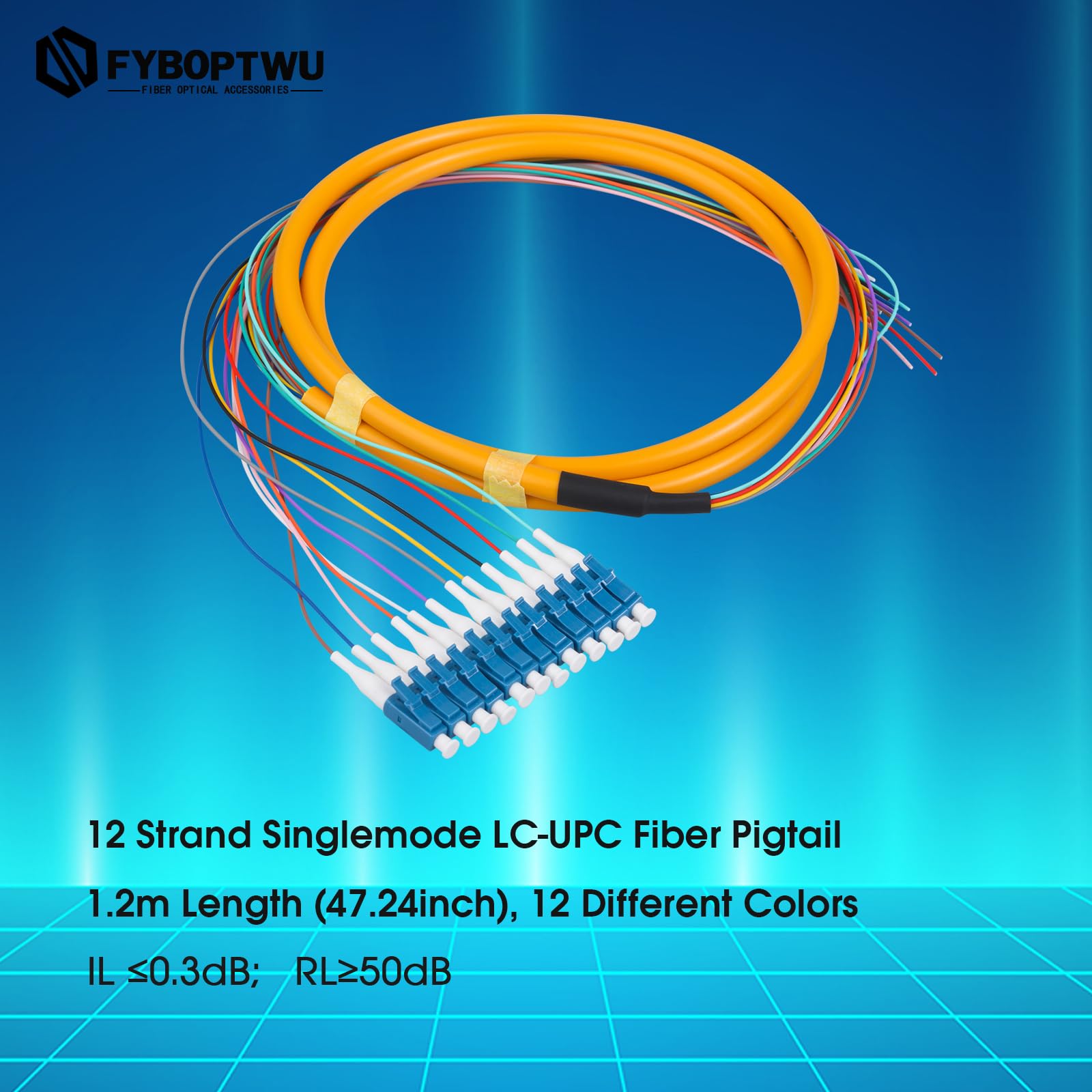 Lot de 4 câbles en fibre optique monomode (SM) 12 fibres LC UPC de 1,5 m LC monomode pour ingénierie réseau d'accès à fibre optique, lot de 4
