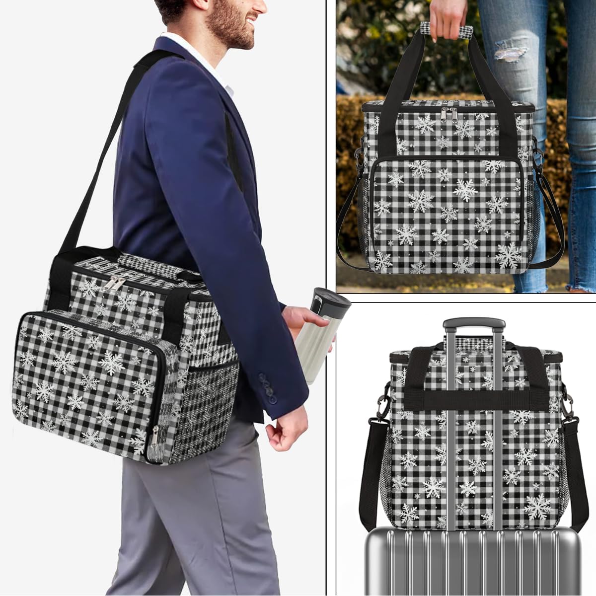 Plaid Fabric Portable Coffee Maker Carrying Bag Compatible with Keurig K-Mini or K-Mini Plus - Travel Storage Tote with K-Cup Pod Pockets for Single Serve Coffee Brewer