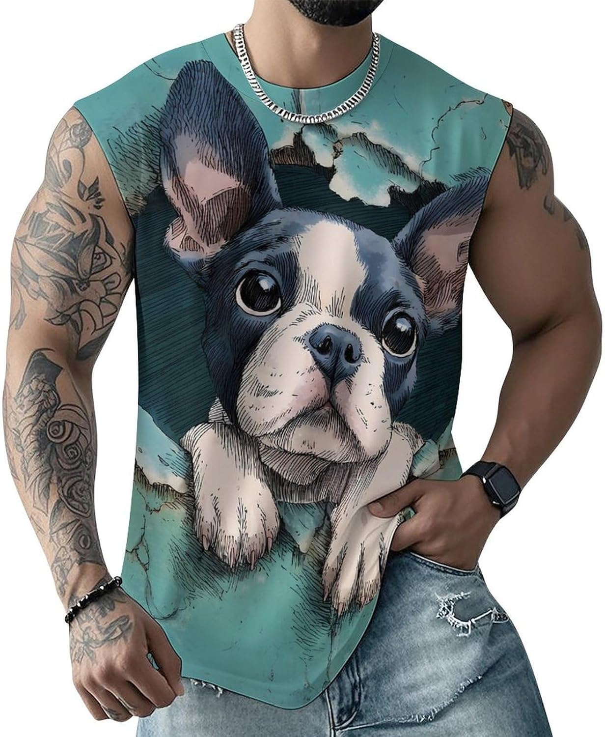 Vintage Boston Terrier Men's Sleeveless Shirt Small