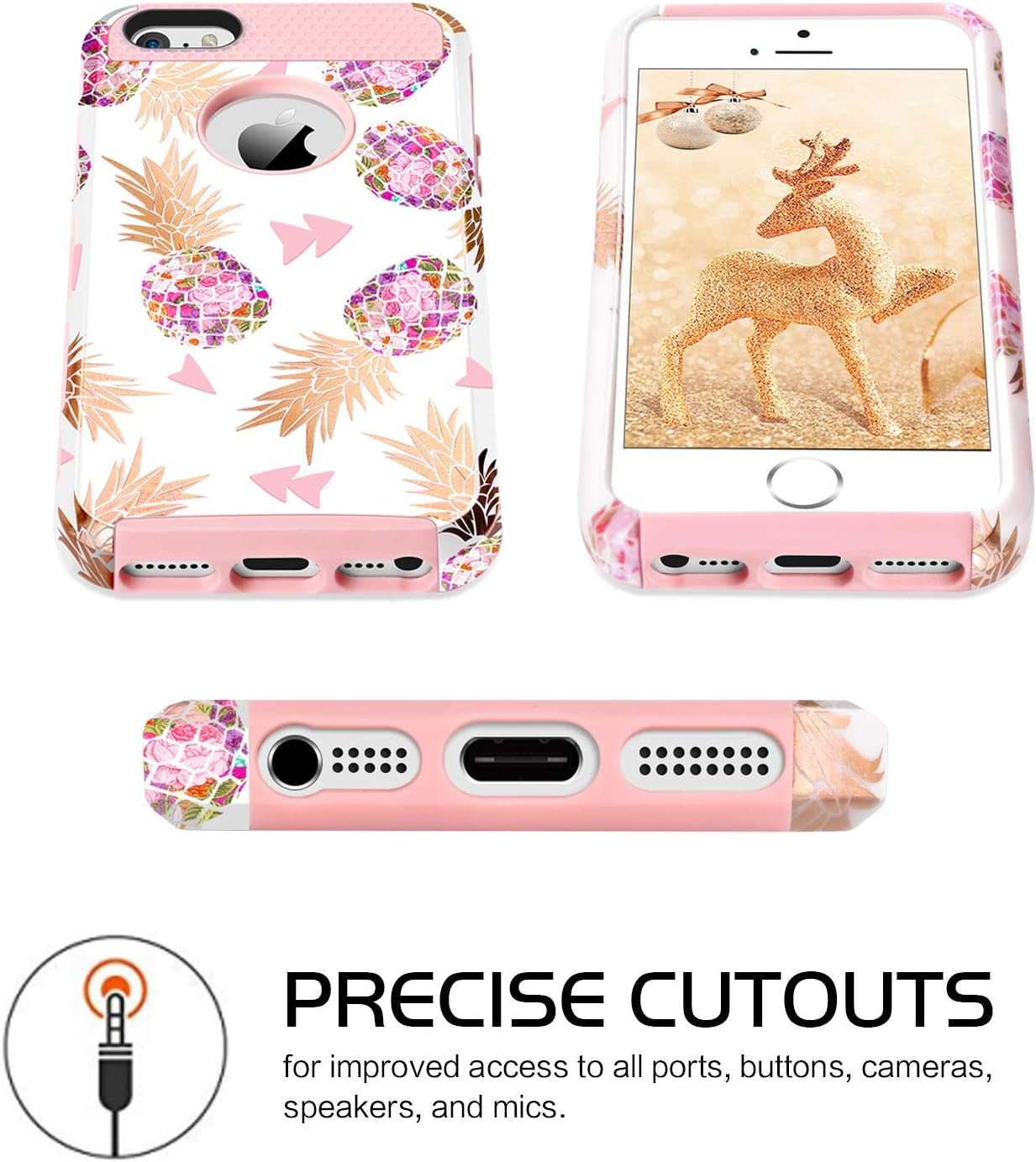 iPhone 5S Case,iPhone SE Case,iPhone 5 Case,BENTOBEN Pineapple Design Slim 2 in 1 Hybrid Hard PC Cover Soft TPU Bumper Anti-Scratch Shockproof Protective Phone Case for Apple iPhone SE 5S 5,Rose Gold