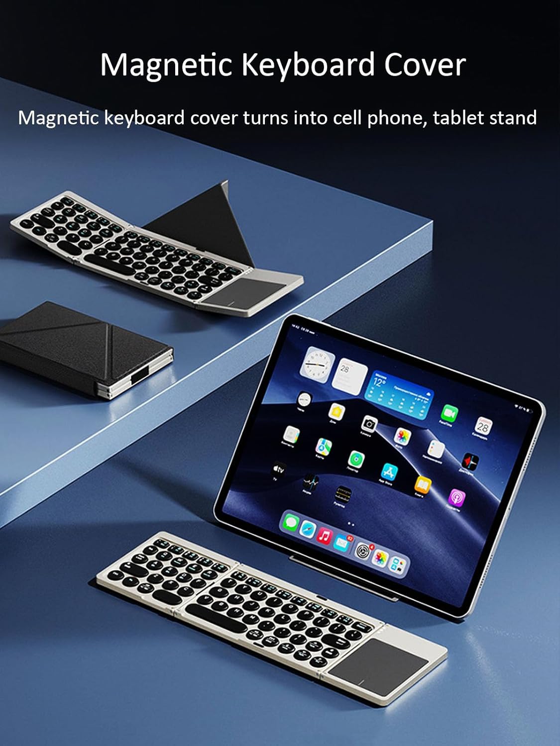 Foldable Bluetooth Keyboard Portable Wireless Keyboard with PU Leather Cover Touchpad, Pocket-Sized Travel Keyboards for iPad Tablet Laptop iOS Android Smartphone PC Windows - Image 3