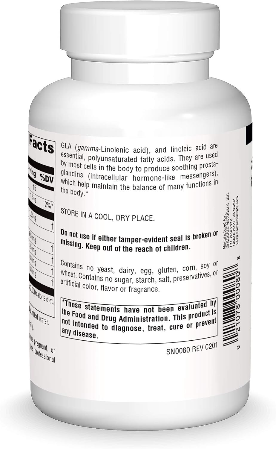 Source Naturals Evening Primrose Oil - Hexane-Free - 1350mg - GLA Yield: 135 mg - Cold-Pressed - 120 Softgels