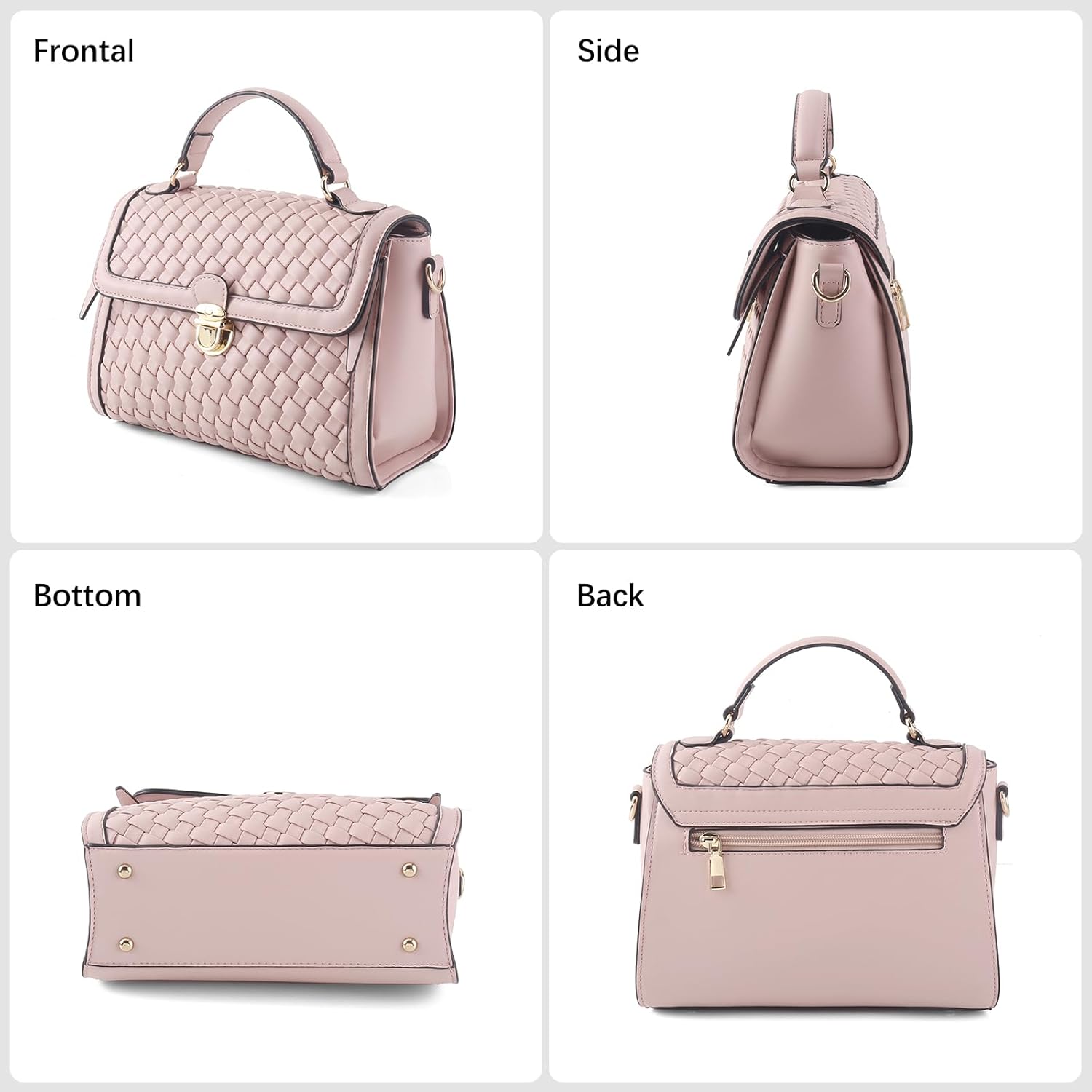 Woven Purses For Women Crossbody Shoulderbag Vegan Leather Handwoven Top Handle Satchel Zip Cross Body Purse - Image 3