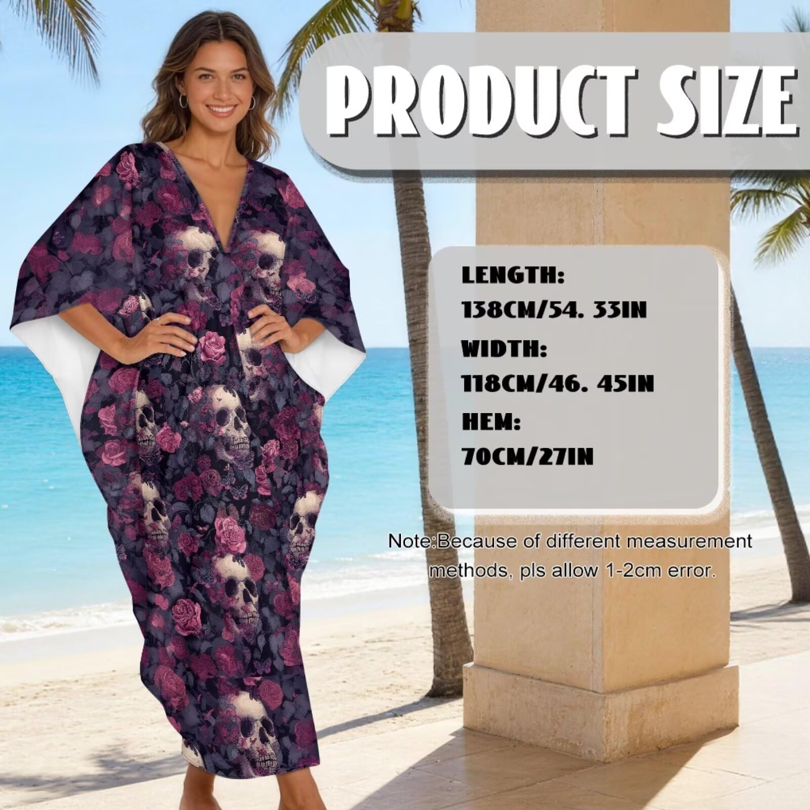Abito estivo da donna, caftano, copricostume da spiaggia, maniche a pipistrello, maxi abito da spiaggia con scollo a V, taglie forti