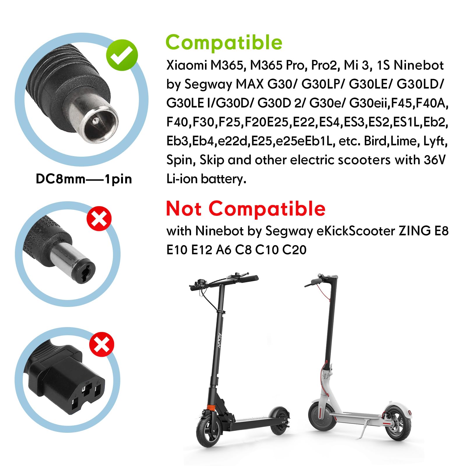 Cargador Patinete Electrico 42V 2A Compatible Xiaomi M365 Pro Pro 2 Mi 3 1s Ninebot G30 E F Series 84W AC DC 8mm