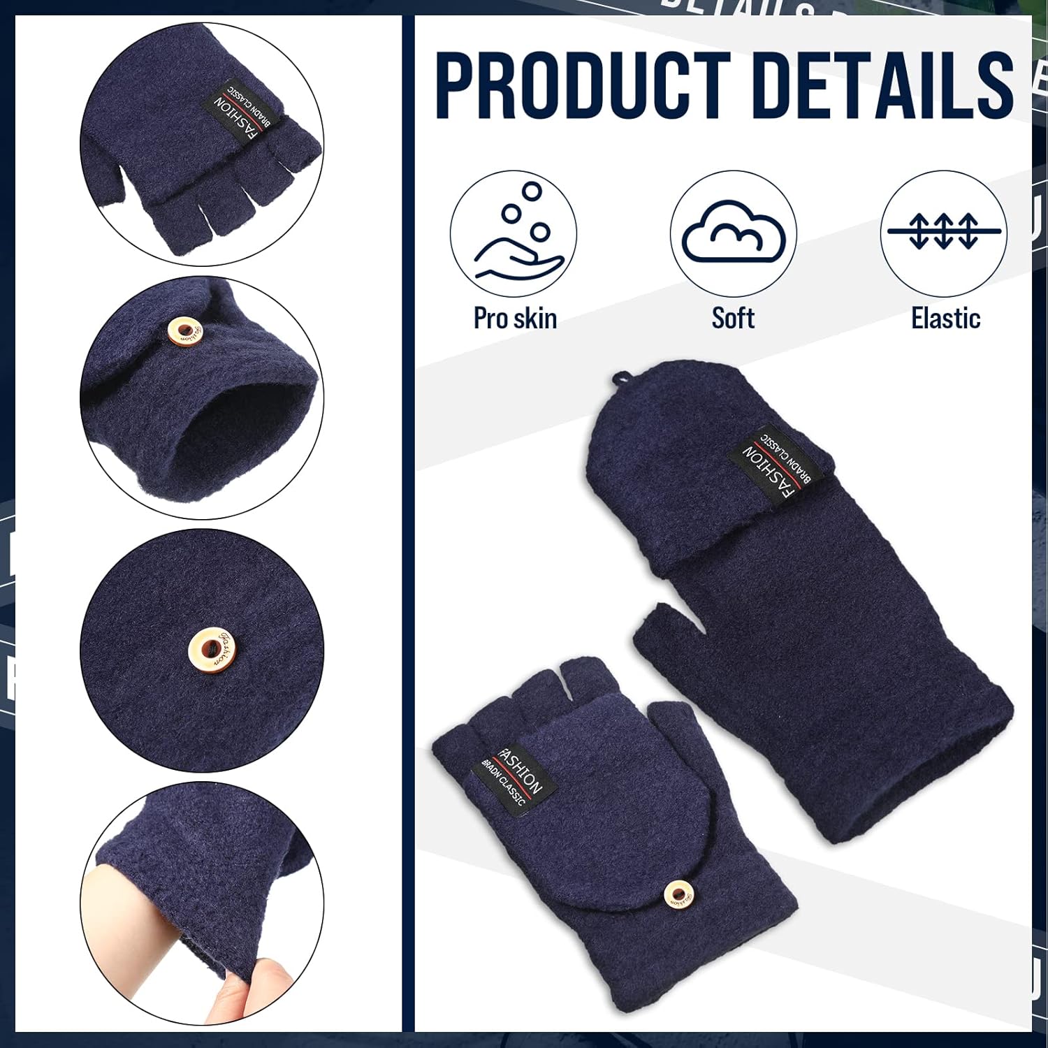 Handepo 8 Pairs Winter Fingerless Gloves for Men Women Warm Knitted Convertible Gloves with Cover Knitted Flip Mittens Multicolor Winter Glove for Cold Weather - Image 3